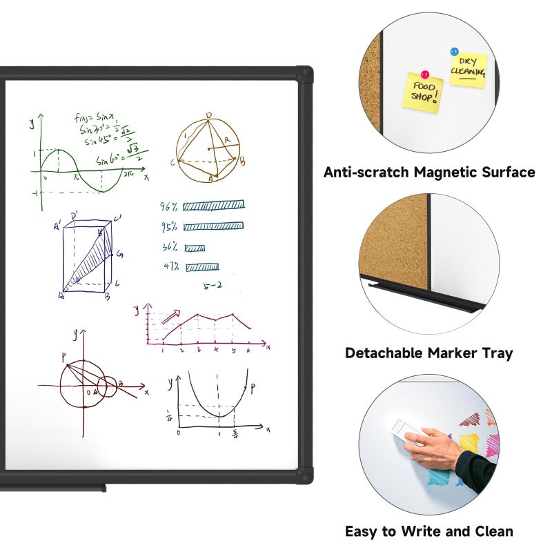 XBoard Magnetic whiteboard 36 x 24 - Combo Whiteboard Dry Erase Board/Cork Board, Magnetic White Board + Corkboard with Black Aluminum Frame, Colorful Push Pins & Marker Tray Included - Image 3